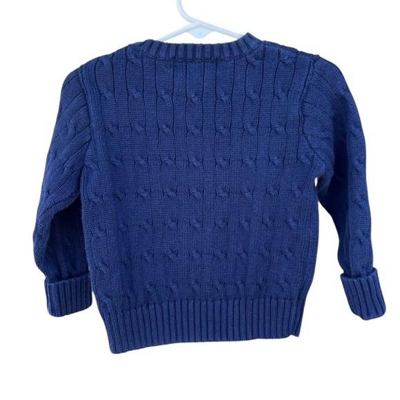 Polo Ralph Lauren Y2K Cable Knit Sweater Blue Red Button Shoulder Cotton 24 Mos - Picture 2 of 8